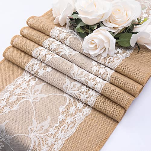 Burlap Table Runners Lace Rustic Wedding Table Runner  72 Inch Kitchen Table Runners Natural Farmhouse Runner for Tables  Lace Boho Table Runner Farmhouse Table Runners for Home Dining Table Decor