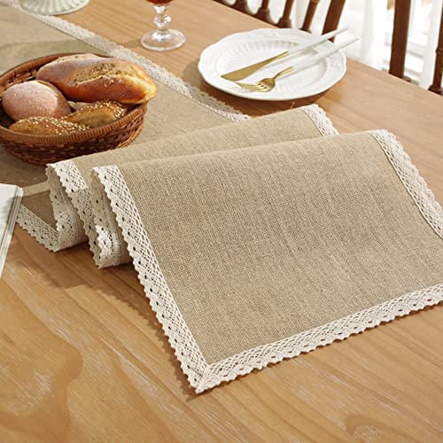 FiveRen Table Runner Burlap and Beige Lace Jute Rustic Farmhouse Table top Decor for Chrimas Special Occasions Parties Weddings BBQs Holidays