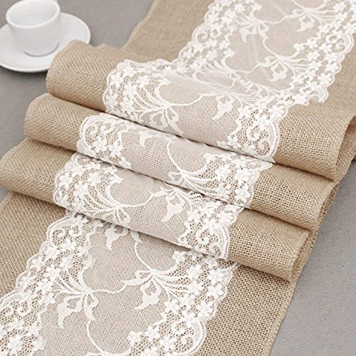 JoeLory 12x72 Inch Burlap and Lace Table Runner Fall Decorations Country Rustic Barn Wedding Decorations Farmhouse Kitchen Decor Baby  Birdal Shower Decoration (1) (1)