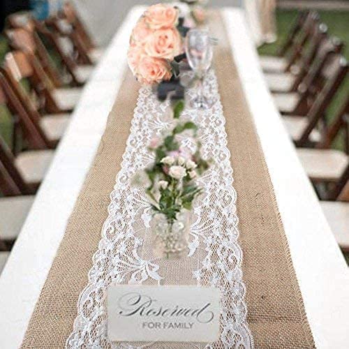 boyspringg Burlap Table Runner  Burlap Lace Table Runner for Wedding  12X108 inches  Jute Table Runner for Wedding Reception  Thanksgiving  Christmas  Party Farmhouse Kitchen etc (1 Pack)