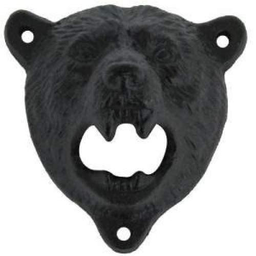 Kipokalor Cast Iron Wall Mount Grizzly Bear Teeth Bite Bottle Opener （Black Bear)