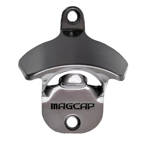 MAGCAP Outdoor Bottle Opener Wall Mounted  Style Magnetic Beer Bottle Opener that Catches Caps  Easy to Install and Incredibly Convenient (Gunmetal Black)
