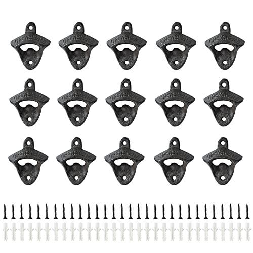 NATGAI 15pcs Cast Iron Wall Mount Bottle Openers Mounting Hardware Included Vintage Rustic Bar