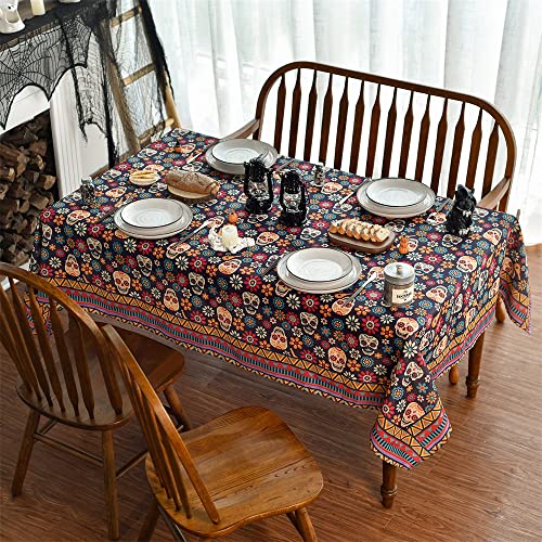 HoralDaily Dia de Muertos Tablecloth 60x60 Inch Day of The Dead Mexico Sugar Skulls Washable Table Cover for Party Picnic Dinner Decor