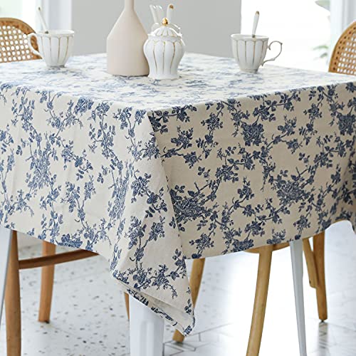 Pastoral Square Tablecloth  60 x 60 Inch  Linen Fabric Table Cloth  Washable Table Cover with DustProof Wrinkle Resistant for Restaurant Picnic Indoor and Outdoor Dining Floral (Dark Blue)