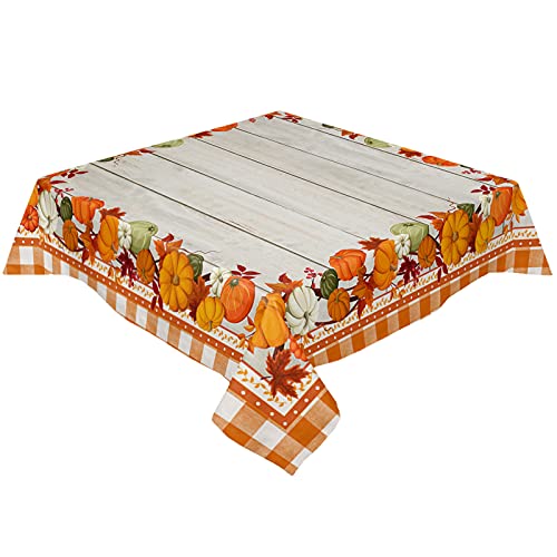 SquareRound Table Cloths 60x60inchThanksgiving Fall Pumpkins Party Tablecloth Waterproof Polyester Table Covers for Kitchen Dinning Wedding DecorationStainWrinkle ResistantBuffalo Checked Wood