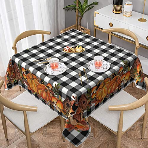 Thanksgiving Fall Tablecloth Square 60x60 InchAutumn Harvest Pumpkin Table ClothBlack White Grey Checkered Buffalo Plaid Table Cover Polyester Fabric Decor Gifts for Holiday Home Party Picnic