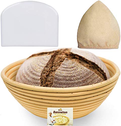 9 Inch Bread Banneton Proofing Basket  Baking Bowl Dough Gifts for Bakers Proving Baskets for Sourdough Bread Scraper Tool Starter Proofing