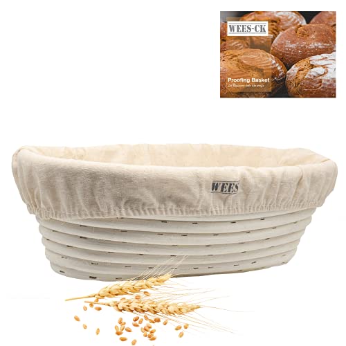 Handmade 10 Inch Bread Banneton Proofing Basket Oval Gifts for Professional and Home Backers Proving Baskets optimal for up to 2 Pounds Sourdough with Linen Liner Cloth and User Guide