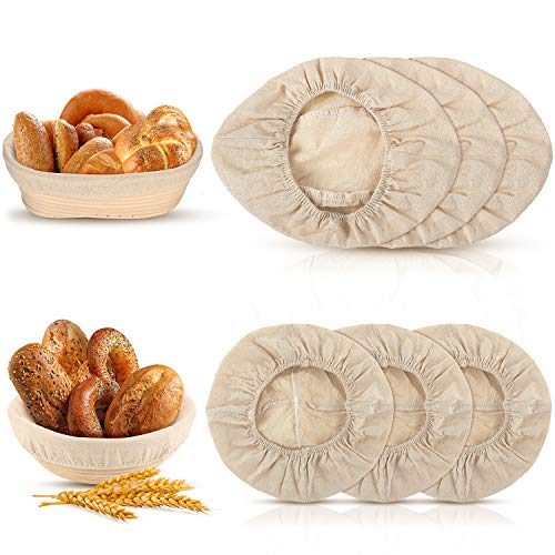 3 Pieces 10 Inch Oval and 3 Pieces 9 Inch Round Bread Proofing Basket Cloth Liner Round Brotform Liner Oval Natural Rattan Baking Dough Sourdough Banneton Baskets Cover