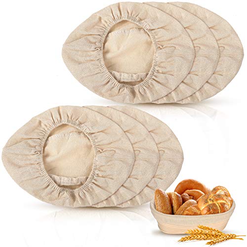 6 Pieces 10 Inch Oval Shape Bread Banneton Proofing Basket Cover Natural Rattan Baking Dough Sourdough Banneton Proofing Basket Cloth Liner
