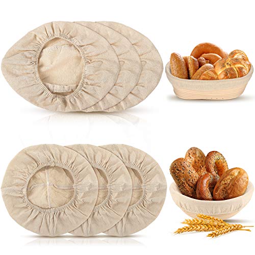 6 Pieces Round and Oval Bread Banneton Proofing Basket Cloth Liner Set 9 Inch and 10 Inch Brotform Proofing Cloth Liner Natural Rattan Baking Dough Baskets Cover for Baking Supplies