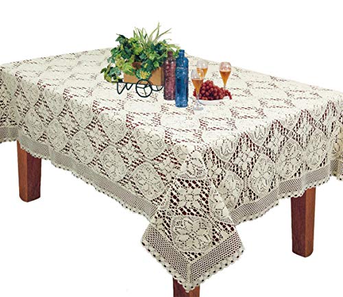 Creative Linens Crochet Lace Tablecloth 60x84 Rectangular Knitted Table Cloth Cotton Beige