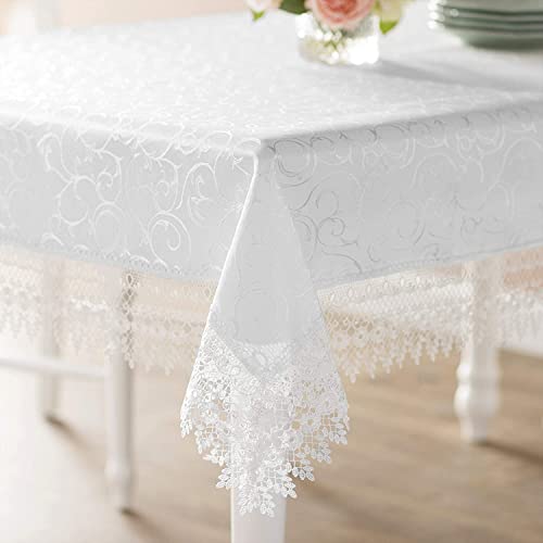 Violet Linen Flower Bow Vintage Lace Pattern Polyester Damask Jacquard Tablecloths 70 X 140 White