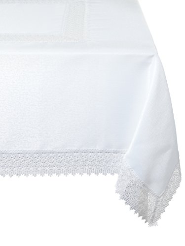 Violet Linen Treasure Lace Tablecloth White 70 by 105 OblongRectangle