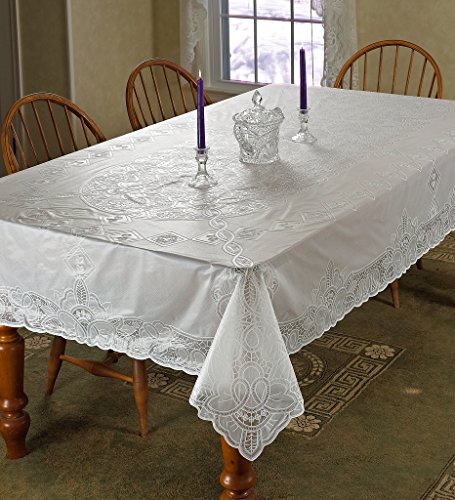 Violet Linen Vinyl Lace Betenburg Design Tablecloth White 60 by 104 OblongRectangle
