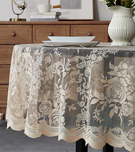 WARM HOME DESIGNS 90 Inch Round Tablecloth with English Rose Design Use as Circle Tablecloth Rustic Tablecloth or as Elegant Lace Table Cloth Linen Gold Table Clothes for 68 Guests LTC Linen 90
