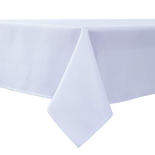 Biscaynebay Fabric Tablecloths 60 X 108 Inches Rectangular White Water Resistant Tablecloths for Dining Kitchen Wedding and Parties etc Machine Washable