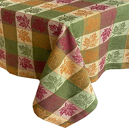 Lintex Autumn Changing Leaf Jacquard Fall and Thanksgiving 100 Cotton Fabric Tablecloth Fall Leaf Block Woven Easy Care Country Cottage Tablecloth 60 x 120 OblongRectangle Multi Color