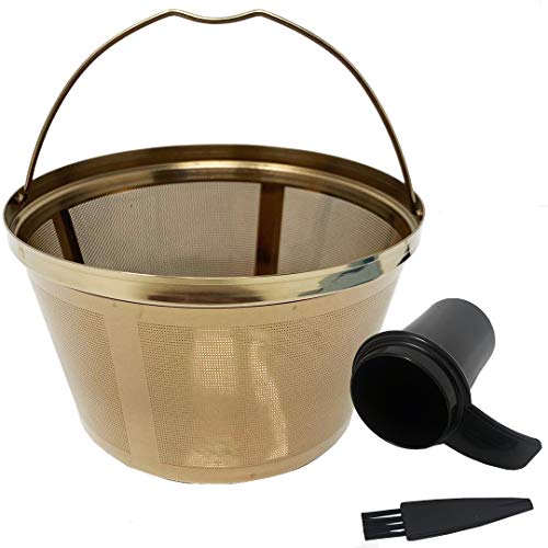 GOLDTONE Stainless Steel Coffee Filter  812 Cup Basket Reusable Metal Filter for Mr Coffee and Black and Decker Machines  Includes Scoop and Brush