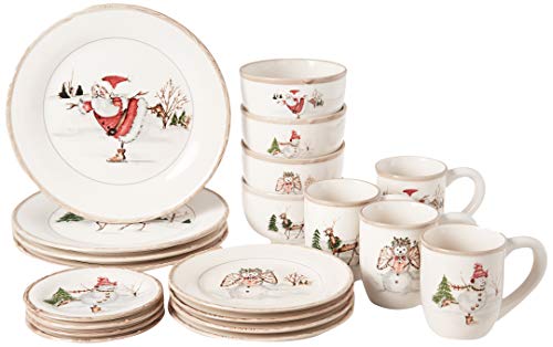 American Atelier Christmas Twig 20 Piece Dinnerware Set Cream  V21520SET 16Piece Set