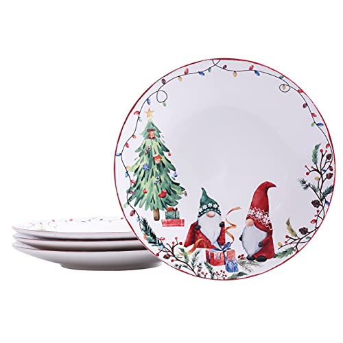 Bico Christmas Gnomes 11 inch Dinner Plates Set of 4 for Pasta Salad Maincourse Microwave  Dishwasher Safe