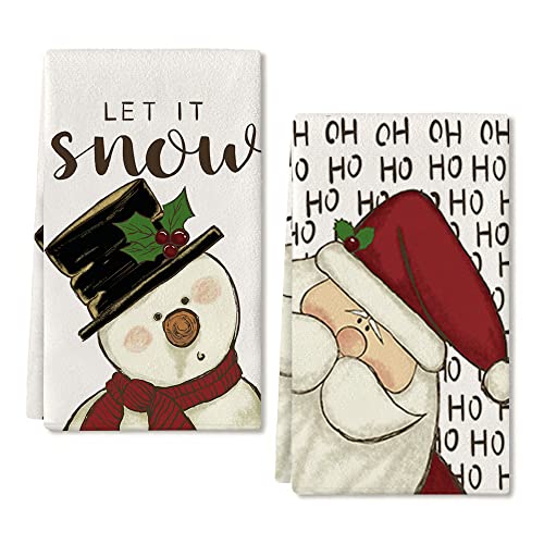 Christmas Dish Towels for Christmas Decor Snowman Santa Claus Kitchen Towels 18x26 Inch Let It Snow Washcloths Seasonal Ultra Absorbent Bar Drying Noel HO HO HO Hand Towel for Cooking Set of 2