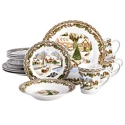 Gibson Home Christmas Toile 16 Piece Dinnerware Set Multicolor 