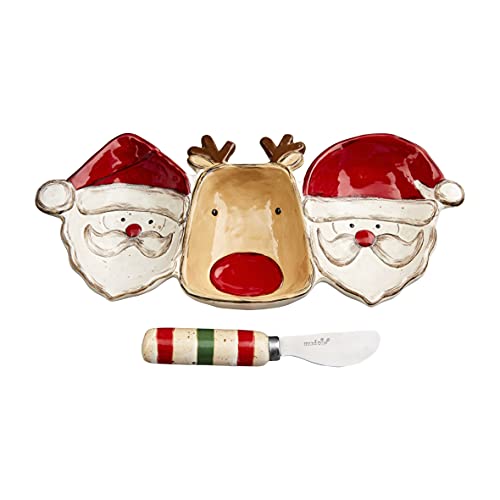 Mud Pie Multi Christmas Santa and Reindeer Triple Dip Serving Set 5 x 11 dish spreader 5 12