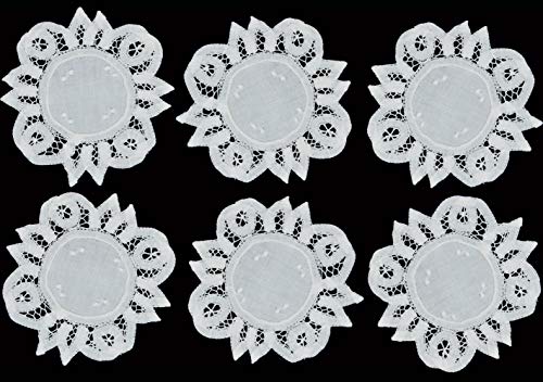 Creative Linens 6PCS 4 Round Battenburg Lace Doily White 100 Cotton Hand Embroidery Set of 6 Pieces