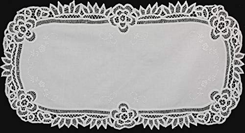 Creative Linens White Battenburg Lace Table Runner 16x34 Oval Dresser Scarf 100 Cotton Hand Embroidery