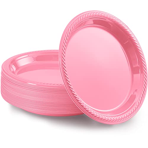 Amcrate Pink Disposable Party Plastic Dessert Plates 7  Ideal for Weddings Partys Birthdays Dinners Lunchs (Pack of 50)