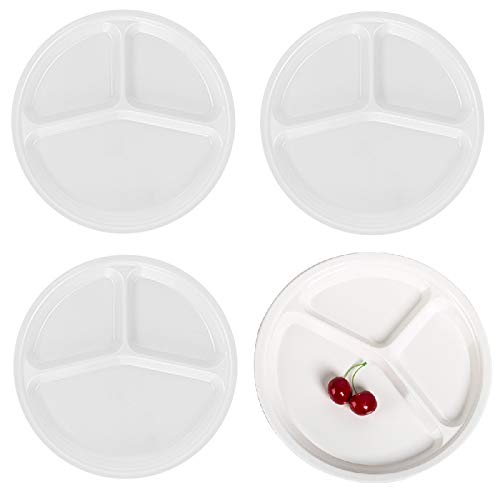 CheeseandU 4Pack Divided Plastic Kids Plates Toddler Plates with Dividers  Kids Plates Dishwasher and Microwave Safe BPA Free Toddlers Plates  Lunch Trays for Baby Feeding Round (White)