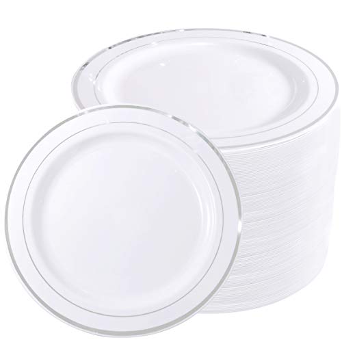 WELLIFE Silver Plastic Dinner Plates 72 Pieces 1025 Silver Disposable Plates Premium Hard Plastic Lunch Plates Ideal for Wedding Parties