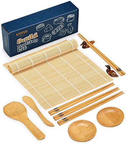 Sushi Making Kit STNTUS Sushi Mat Bamboo Sushi Roller Mat Sushi Kit Gift Set Sushi Making Kit for Beginners Bamboo Sushi Rolling Mats Chopsticks and Holder Paddle Speader Sause Dish 12 Pcs