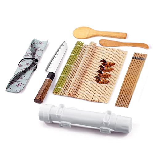 Sushi Making Kit for Beginners All in One Sushi Maker Set with Sushi Mats Bamboo Roller Sushi Bazooka Chopsticks Paddle Spreader Sushi Knife Chopsticks Holder TIMDAM Sushi Kit for Home