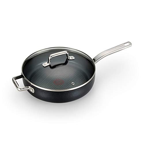 Tfal C51782 ProGrade Titanium Nonstick ThermoSpot Dishwasher Safe PFOA Free with Induction Base Saute Pan Jumbo Cooker Cookware 5Quart Black