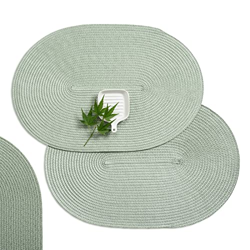 AHHFSMEI Placemats Placemats Set of 6 for Dining Table Washable Woven NonSlip Placemat HeatResistant Durable Table Mats for Dining Table Easy to Clean(Oval Fog Green)