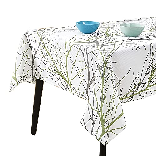 FMFUNCTEX White Green Table Cloth for Dining Room Wedding Tree Branch Print Water Resistance Square Decorative Fabric Table Cover for Kitchen Outdoor and Indoor Reusable Parties 1 pc 70x70