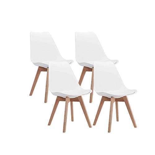 CangLong Mid Century Modern DSW Side Chair with Wood Legs for Kitchen Living Dining Room Set of 4 White