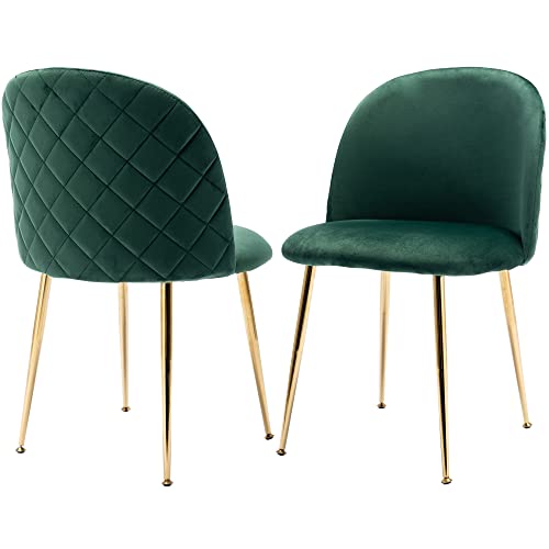Chairus Velvet Dining Chair Upholstered Side Chairs for Living Room Modern Accent Chairs with Gold Metal Legs Set of 2 Green Chairs