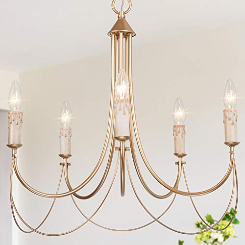 Gold French Country Chandeliers for Dining Rooms 5Light Modern Pendant Light Fixtures with Elegant Arms for Bedroom Living Room D 235x H 22