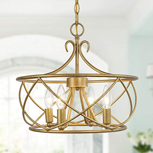 KSANA Antique Gold Chandelier Modern Drum Light Fixture for Dining  Living Room Bedroom Foyer and Kitchen