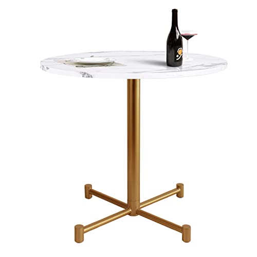 KithKasa 315 Round Dining Table Modern Faux Marble Wood Kitchen Table with Gold Metal Legs for Small Space Dining Room White
