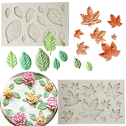 2 pcs Assorted Leaf Fondant Mold3D Leaf Silicone Mold for Chocolate Candy Sugar craft Cake Decoration Cupcake Topper Polymer Clay