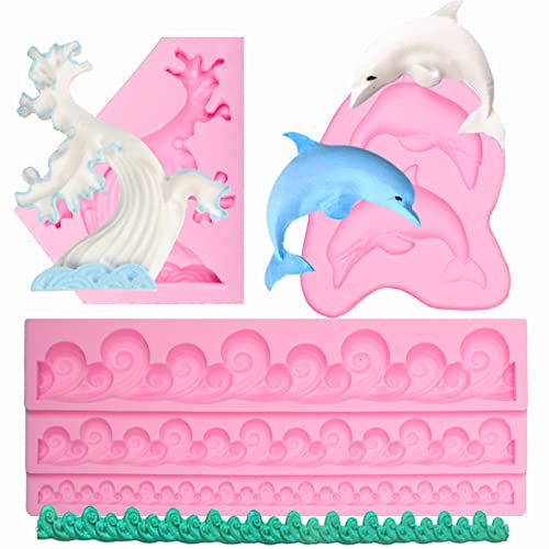 Dolphin Sea Wave Silicone Fondant Molds Ocean Theme Chocolate Molds for Cake Decoration Sugar Craft Gum Paste Ice Cream Resin