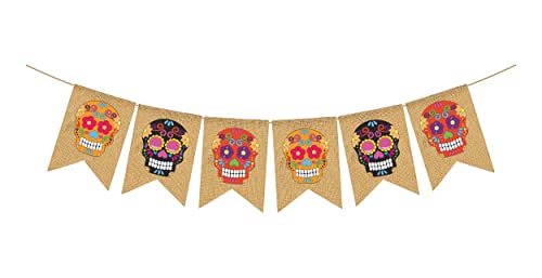 Mandala Crafts Burlap Day of the Dead Banner for Day of the Dead Decorations  Dia De Los Muertos Decorations Sugar Skull Decor Garland for Mexican Fiesta Party Mantle Fireplace
