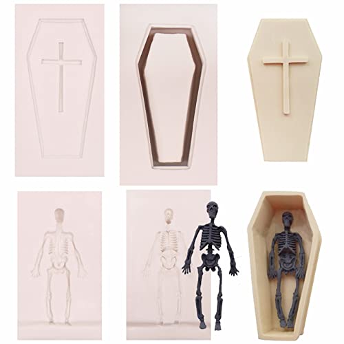 Skeleton Silicone Fondant Mold Halloween Coffin Kit Resin Molds for Cake Decoration Soap Candy Gum Paste Sugar Craft Clay