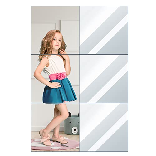6 Pack Self Adhesive Unbreakable Acrylic Mirror Full Length Mirror Tiles 12 x 12 Inch Stick on Mirrors for Wall Square Plastic Mirror Wall Mounted Non Glass Mirror Wall Stickers for Home Wall