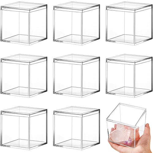 8 Pieces Clear Acrylic Plastic Square Cube Jewelry Box Mini Storage Box Mini Square Containers with Lids Storage Candy Box for Candy Pill and Tiny Jewelry (33 x 33 x 33 Inch)
